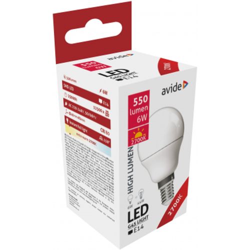 Avide LED mini sijalica E14 550lm G45 2K 6W slika 3