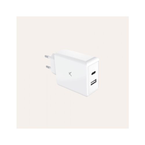 KSIX, GaN ultrabrzi zidni punjač 65W PD, 1xUSB-C + 1xUSB-A, bijeli slika 1