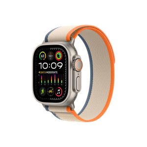 Apple Watch Ultra2 Cellular, 49mm Titanium Case with Orange/Beige Trail Loop - S/M