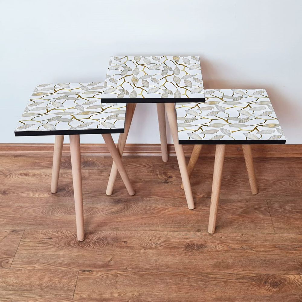 Nesting Table 3Shp270 - Set od 3 Stola u Bijeloj, Sivoj i Zlatnoj Boji slika 1