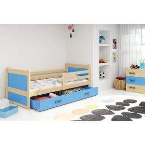 Drveni dječji krevet Rico sa ladicom - 200x90cm - Bukva/Plavi
