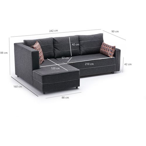 Atelier Del Sofa Kutna garnitura na razvlačenje, Antracit, Ece Left - Anthracite slika 7