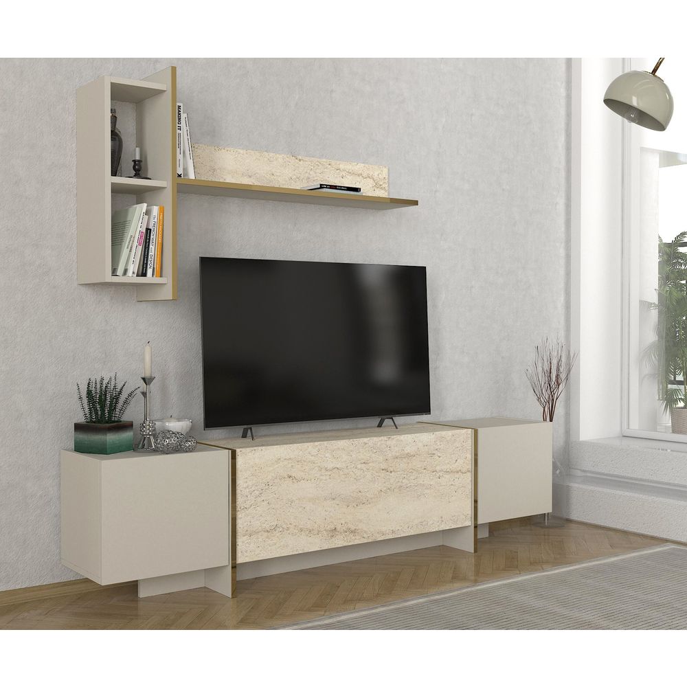 TV komoda Veyron - boje kamen travertin i pješčenjak slika 2