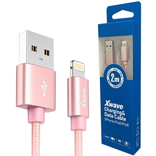 Xwave Kabl USB IPHONE 2M 3A,lightning aluminium,upleteni roze zlatni slika 2