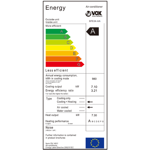 Vox SFE24-AA Standardan klima uređaj, 24000 BTU, WiFi ready slika 2