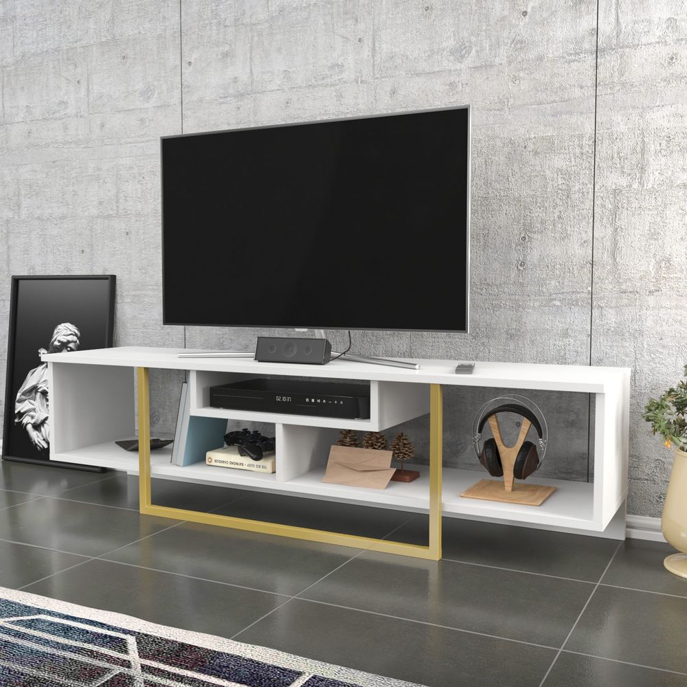 Asal 150 - TV Stalak u Bijeloj i Zlatnoj Boji slika 3