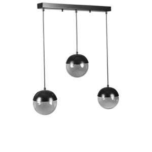 Küre 3 Lü Sıralı Siyah Füme Camlı Sarkıt Dark Grey Chandelier