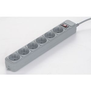 Gembird SPG6-B-10C Surge Protection Power strip, 6 sockets, 3m, 16A Automatic Circuit Breaker, Power Switch, Grey