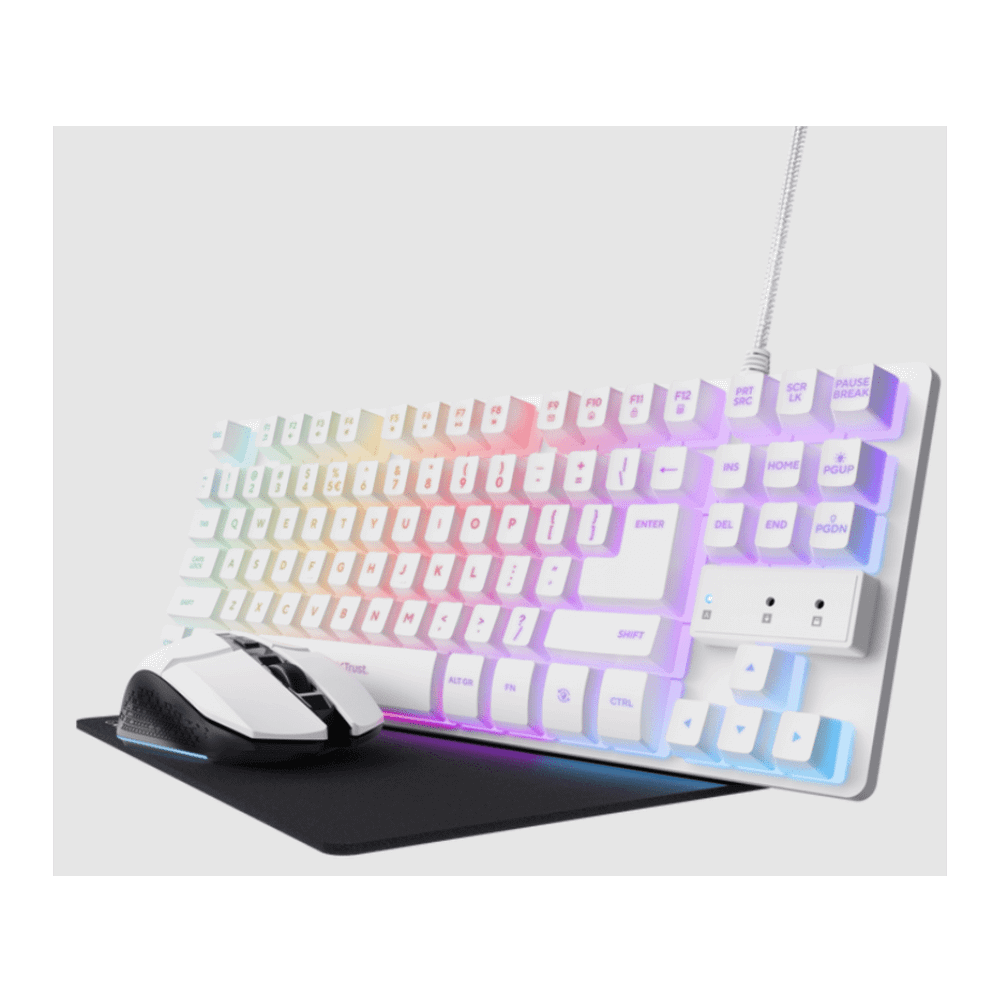 Trust GXT794W 3-u-1 gaming set, tastatura, miš i podloga zamiš, bijela boja slika 1