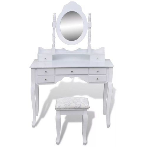 Toaletni stol s ogledalom i stolicom 7 ladica bijeli slika 13