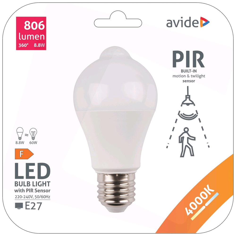 Avide Sijalica sa PIR senzorom, LED 8.8W, E27, 4000K - Smart LED Globe A60 8.8W slika 1