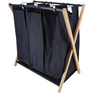 Tendance sklopiva košara za rublje s 3 odjeljka, struktura metal/bambus, crna
