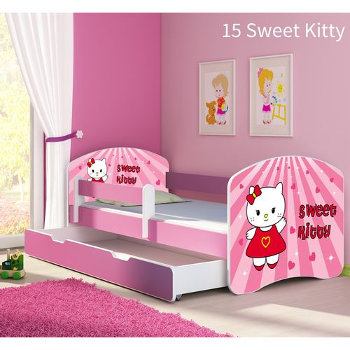 Dječji krevet ACMA s motivom, bočna roza + ladica 160x80 cm 15-sweet-kitty slika 1