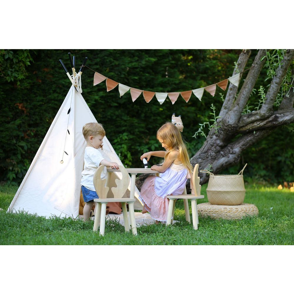 Deer Two Chair Set - Smeđa dječija stolica i stol slika 1