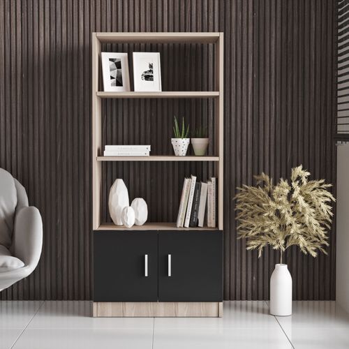 Woody Fashion Polica za knjige, hrast Crno, Vario D - Oak, Black slika 2