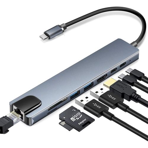 Linkom Adapter-konvertor TIP C na HDMI+2xUSB3.0+TF/SD+2xTIP C+RJ45 slika 1