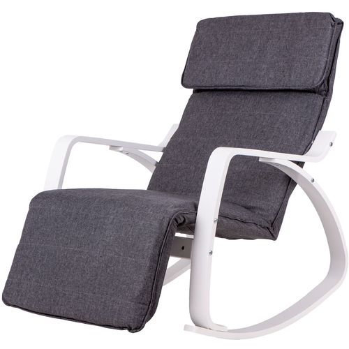 Fotelja za ljuljanje siva s bijelim naslonom za ruke i osloncom za noge slika 8