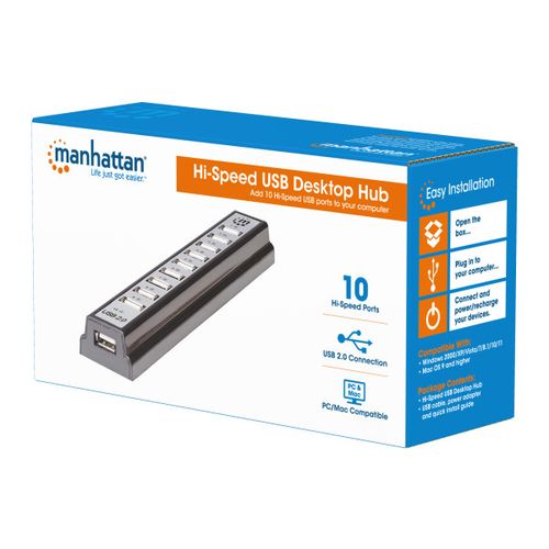 USB HUB 10port Manhattan 161572 2.0/480Mbps/Crni slika 3