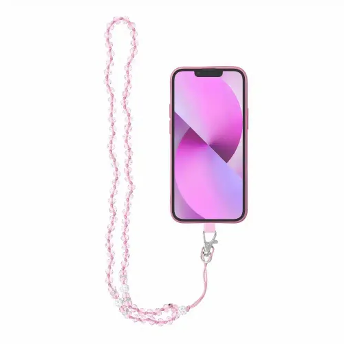 Privjesak za telefon CRYSTAL DIAMOND / dužina kabla 74cm (37cm u omči) / oko vrata svijetloružičasta slika 1