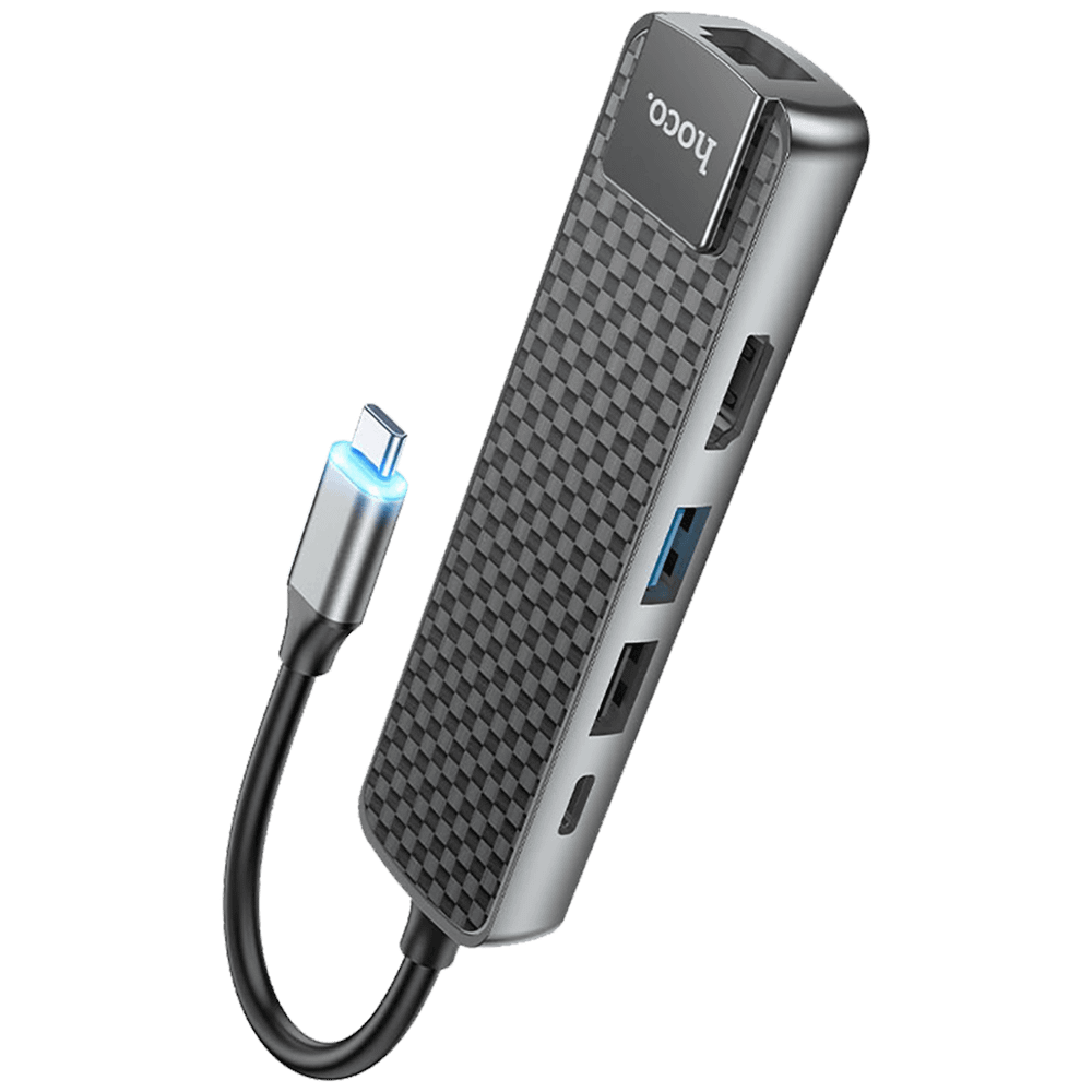 hoco. Konverter USB HUB type C to USB3.0/USB2.0/HDMI/RJ45/PD - HB23 Easy view slika 5