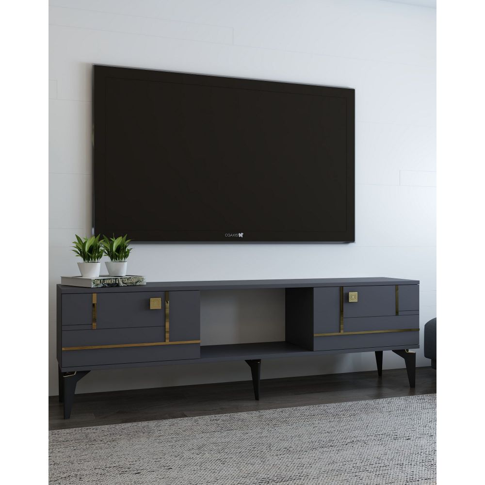 TV Stalak Madera u Antracitnoj i Zlatnoj Boji slika 2