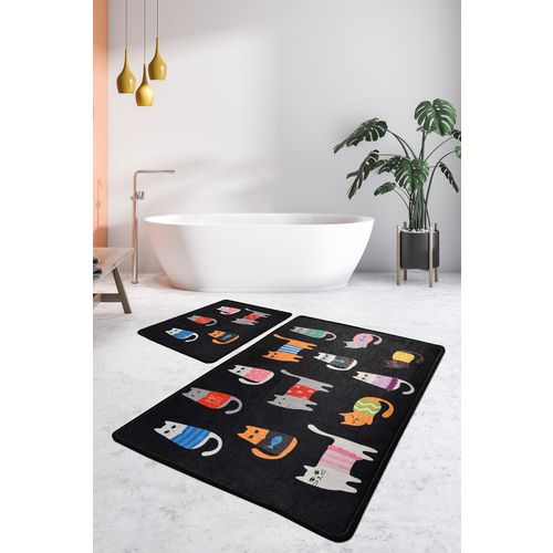 Black Cats Multicolor Bathmat Set (2 Pieces) slika 1