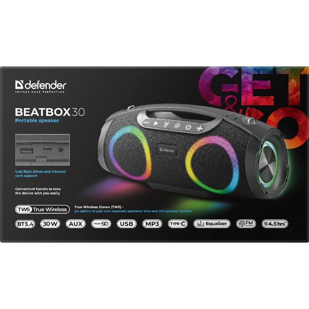 Prijenosni zvučnik Defender Beatbox 30, BT/FM/USB/microSD, RMS 30W slika 6