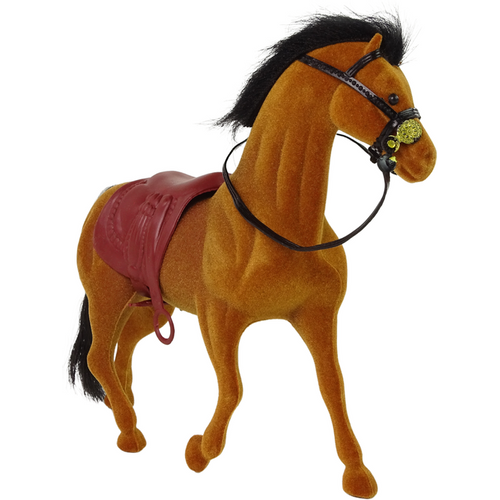 Figurica smeđi baršunasti konjić sa smeđim sedlom slika 2