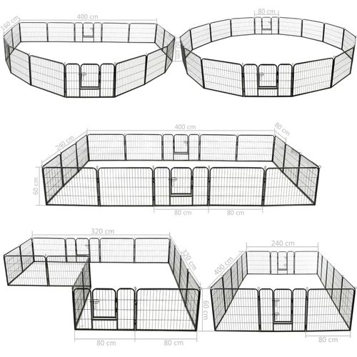 Ograda za pse sa 16 ploča od čelika 60 x 80 cm crna slika 38
