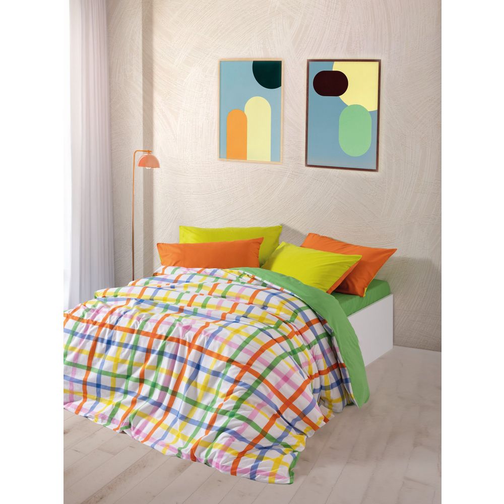Ranforce double quilt cover set Hype, colours: green, white, orange, blue, yellow slika 2