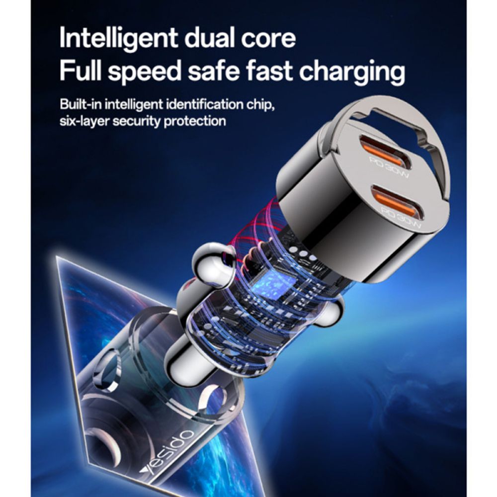 Auto punjač Yesido Y69 30W 3A 2 x USB-C crni slika 3