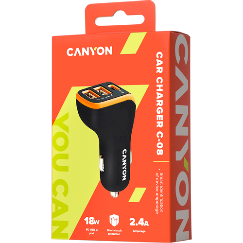 CANYON C-08, Universal 3xUSB car adapter, Input 12V-24V, Output DC USB-A 5V/2.4A(Max) slika 3