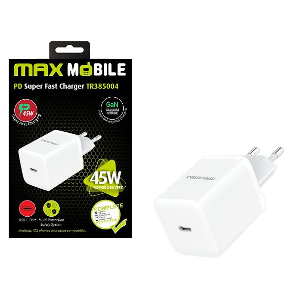 MAXMOBILE KUĆNI PUNJAČ PD SUPER FAST CHARGE TYPE C,TR385004 AVS Gan 45W slika 1