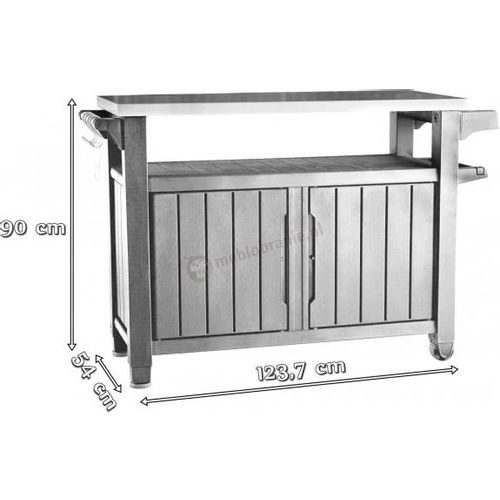 KeTer Unity XL vrtni pokretni stol, graphite, 134x52x90cm  slika 2