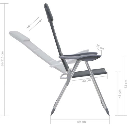 Stolice za kampiranje 2 kom sive 58 x 69 x 111 cm aluminijske slika 12