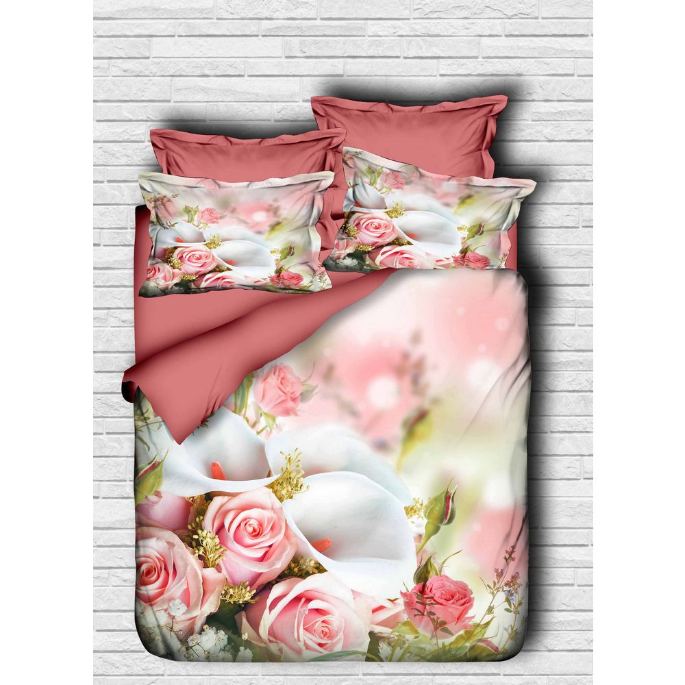 Set Posteljine 122 Rose u Bojama Pink, Bijela i Zelena slika 1