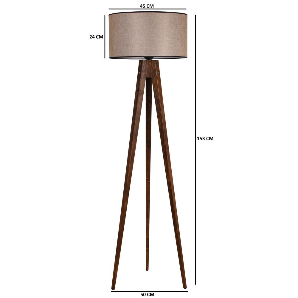 Tripod Ceviz Lambader Silindir Koyu Hasır Abajurlu slika 4