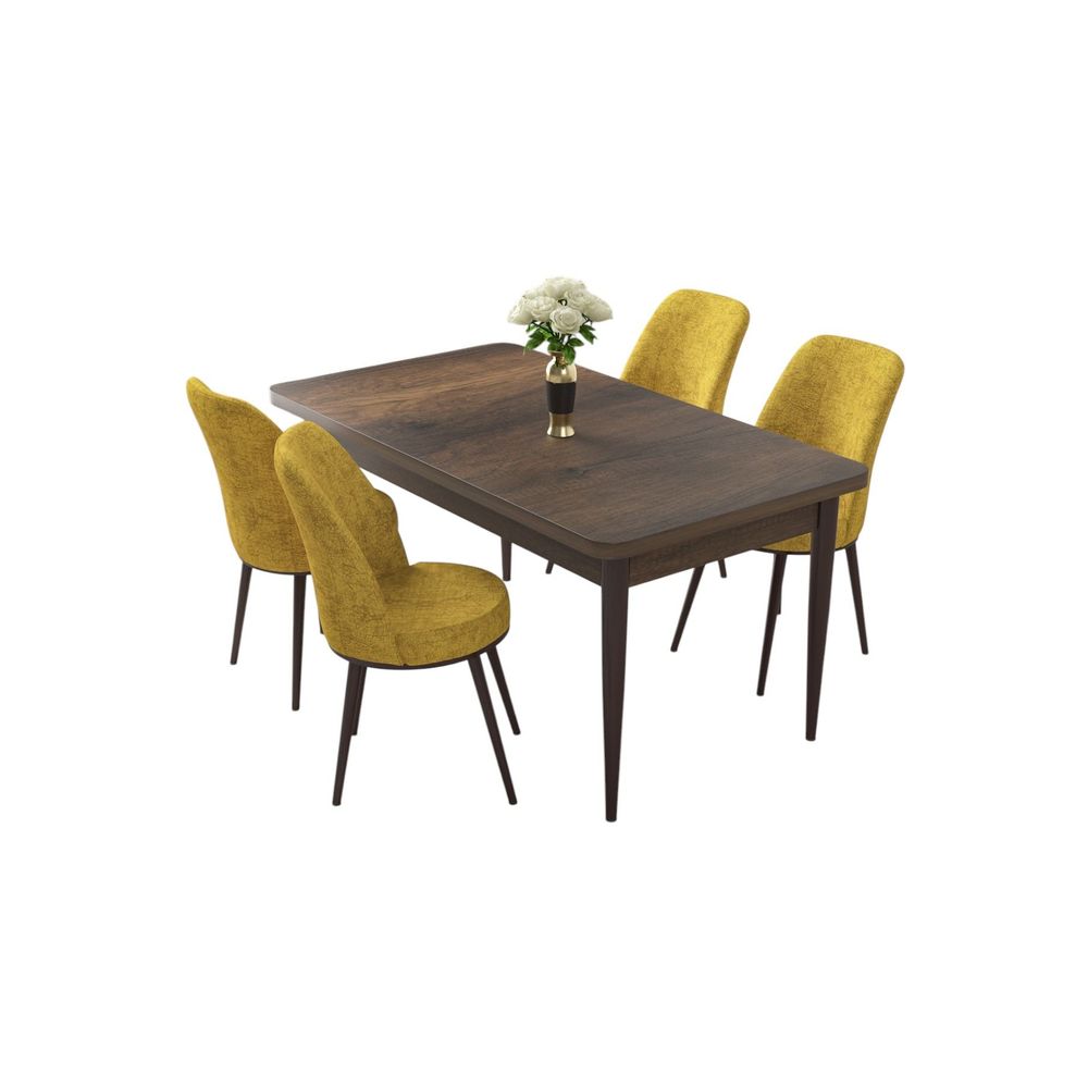 Nil - Baroque, Mustard Baroque Set Trpezarijskog Stola i Stolica (5 Komada) slika 2