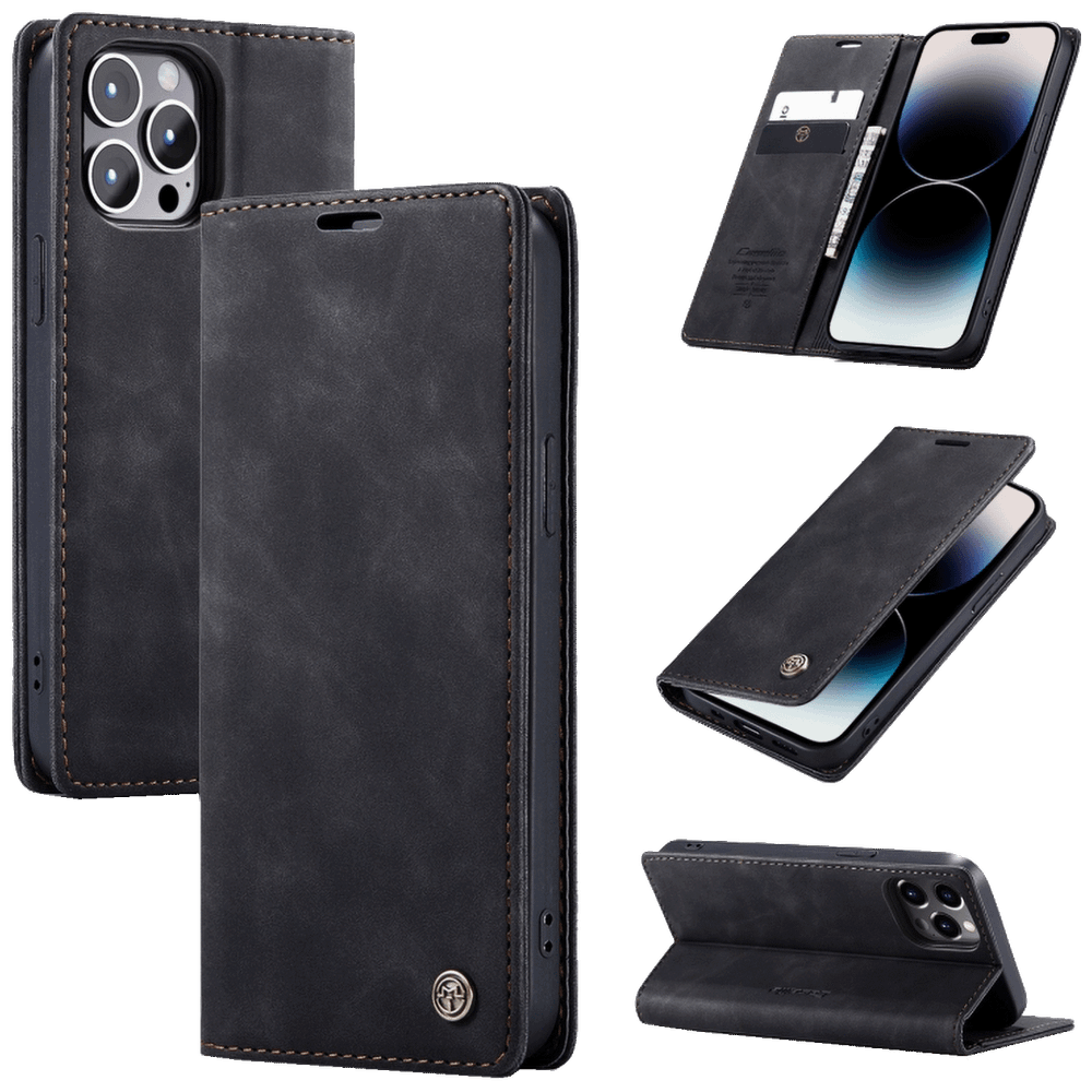 CaseMe Futrola preklopna za iPhone 14 Pro Max, koža, crna - Flip Lea. P. Case iPhone 14 Pro Max slika 3