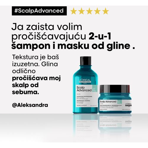 Loreal Professionnel Paris Scalp Advanced Anti-Oiliness 2-u-1 Šampon I Maska Od Gline Za Kožu Glave Sklone Mašćenju  250ml slika 10