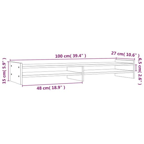 Stalak za monitor bijeli 100x27x15 cm od masivne borovine slika 7