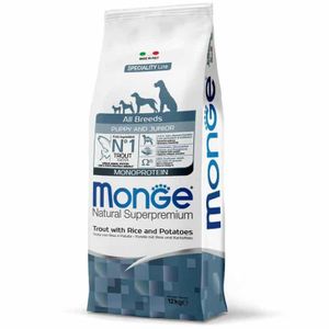 Monge Natural Superpremium  Dog All Breeds Puppy And Junior Monoprotein Trout With Rice And Potatoes