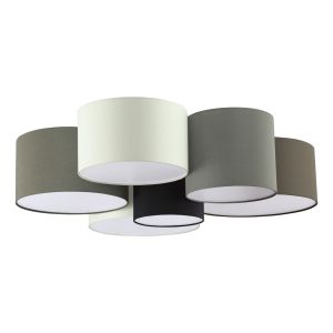 Eglo Pastore Plafonjera sa 6 Svjetala - E27, Promjer 990 mm, Tekstil u Sivoj, Crnoj, Smeđoj i Bijeloj Boji