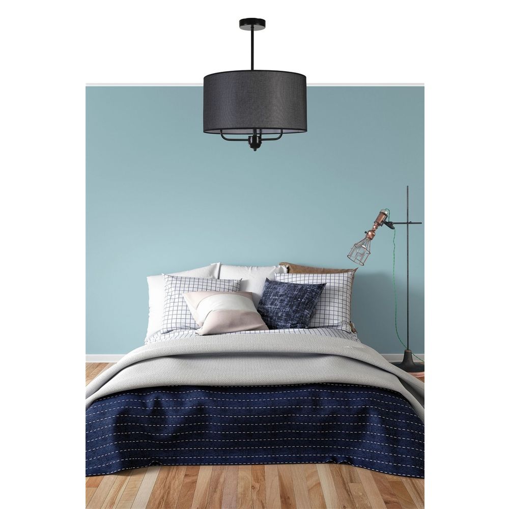Elegantni crni luster sa hasır abajurima, 3-lampni slika 2