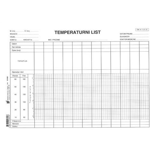 1-21-12 TEMPERATURNI LIST; List, 29,7 x 21 cm slika 2