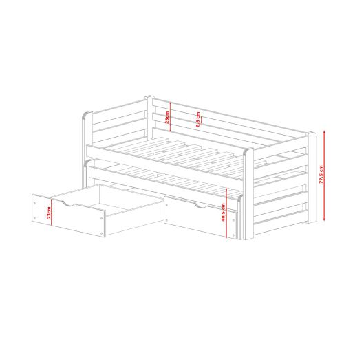 Drveni Dečiji Krevet Senso Sa Dodatnim Krevetom I Fiokom - Beli - 200*90 Cm slika 2