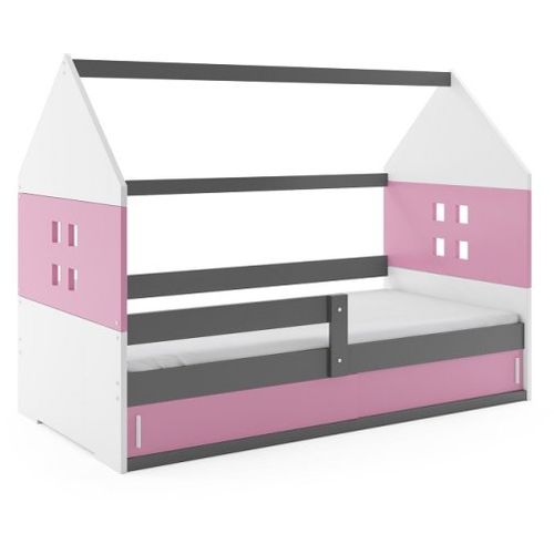Drveni dječji krevet Domi 1 s prostorom za pohranu - 160x80cm - roza - bijeli - sivi slika 2