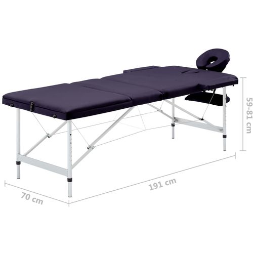 Sklopivi masažni stol s 3 zone aluminijski ljubičasti slika 60