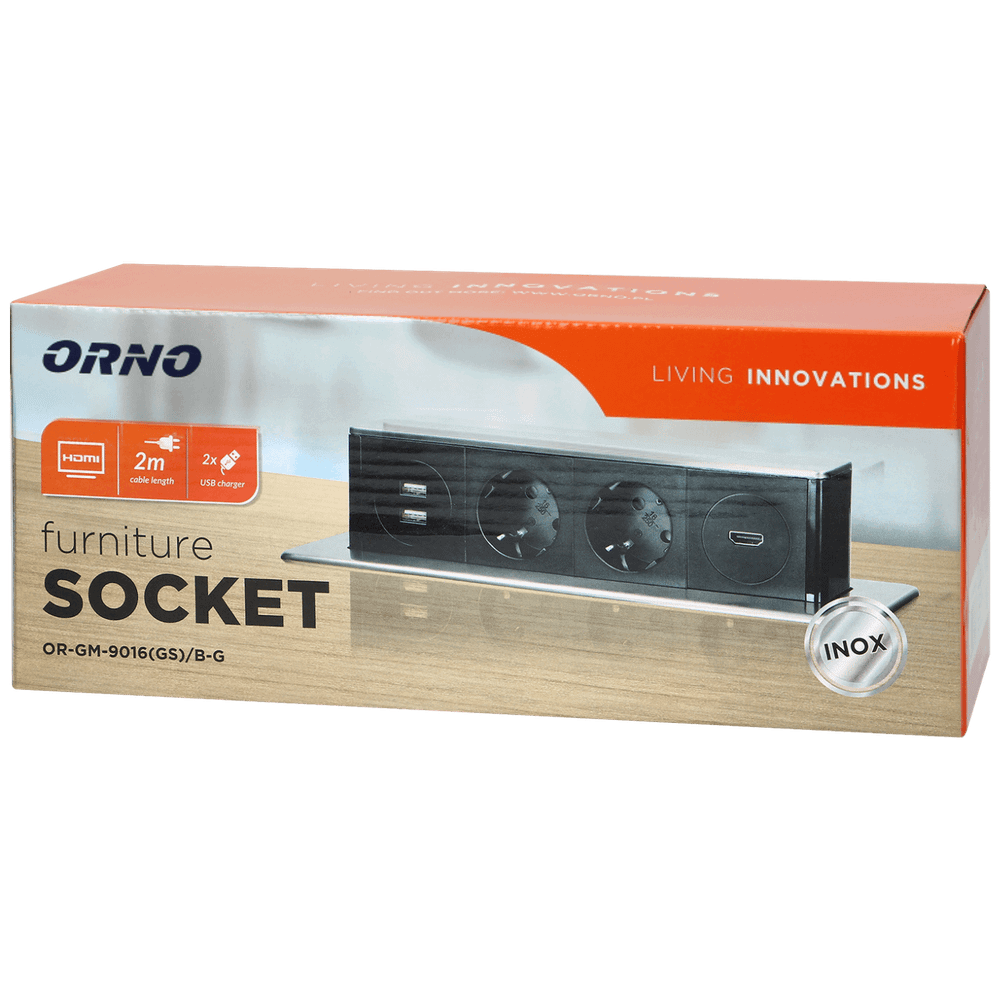 Orno Produžni kabel sa 2 x Schuko,2 x USB utičnice,HDMI,ugradbena - OR-GM-9016(GS)/B-G slika 2