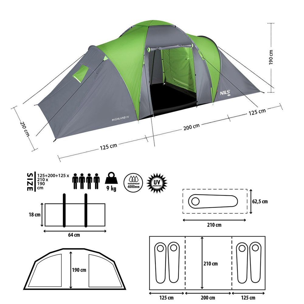 Nc6431 šator za kampiranje zeleno-sivi highland iv nils camp slika 6